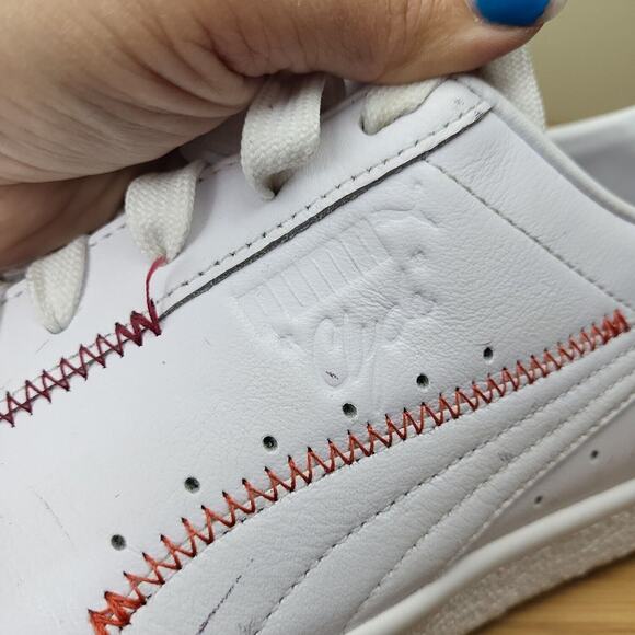 Puma Mens Clyde Zigzag 375888-01 White Leather Lace Up Sneaker Shoes Size 14 - Picture 6 of 8